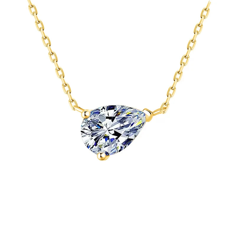 East-West Pear Cut Moissanite 18K Gold Plated Necklace – Christmas Gift for Her