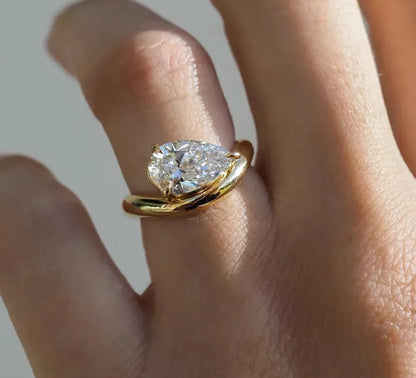 18K Gold Plated 1.5/3CT East-West Pear Cut Moissanite Ring Pinky Ring