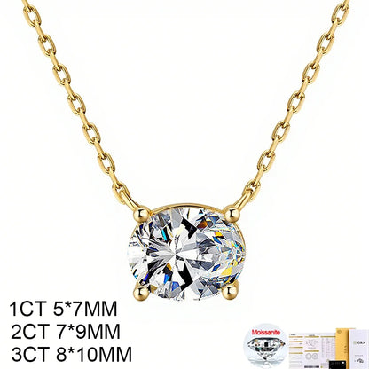 Oval Cut Solitaire Moissanite 18K Gold Plated Necklace – Christmas Gift for Her