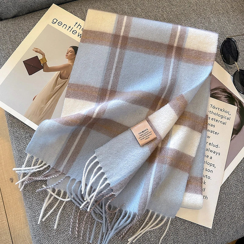 100% Wool Plaid Scarf - Christmas Gift for Men and Women
