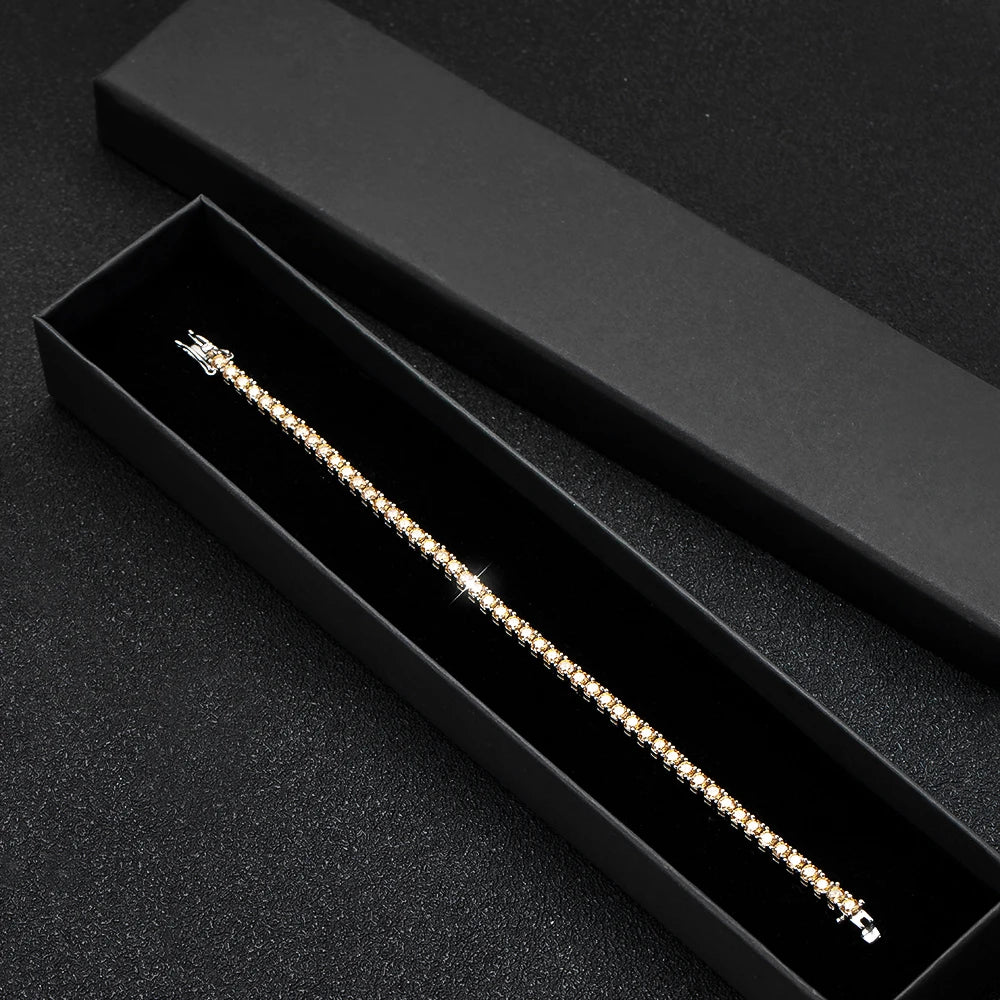 Yellow Moissanite Tennis Bracelet – GRA Certified, 18K White Gold Plated