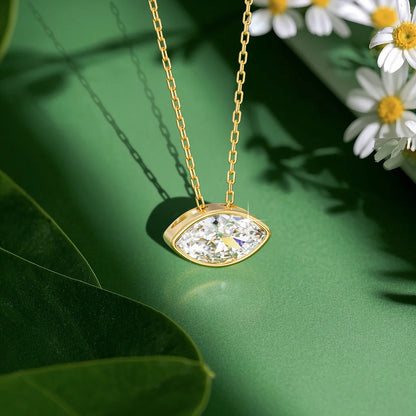 100% 14K Gold Marquise Cut Moissanite Pendant Necklace
