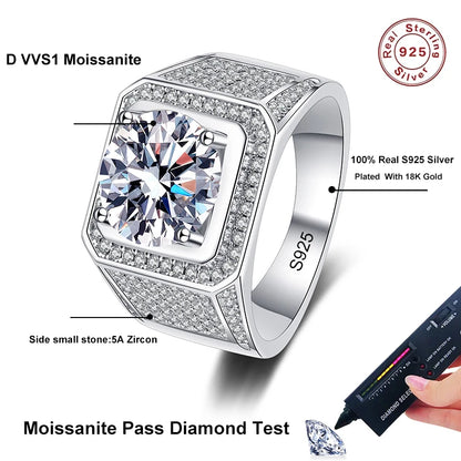 White Gold Plated 10-Carat Moissanite Men's Ring