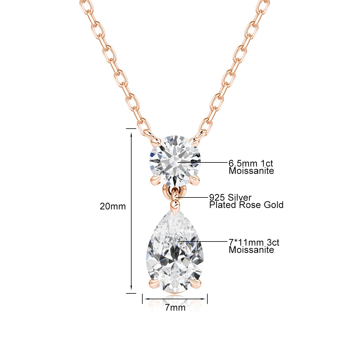 18K Gold Plated Two-Stone Moissanite Necklace – Round & Pear Cut D Color VVS1