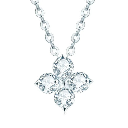 Moissanite Four-leaf Flower Necklace with a Matching Earrings