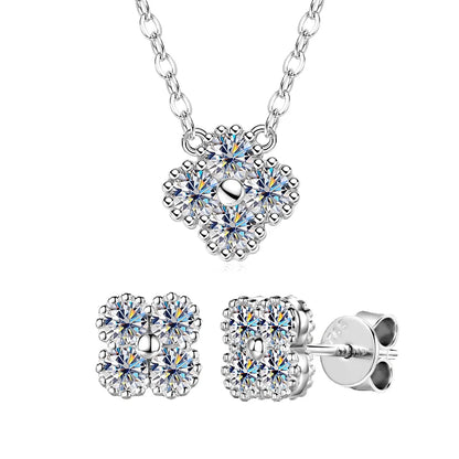 18k Gold Plated Clover Flower Moissanite Necklace, Earrings & Bracelet Set