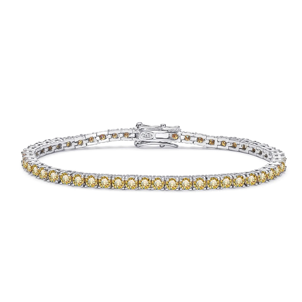 Yellow Moissanite Tennis Bracelet – GRA Certified, 18K White Gold Plated