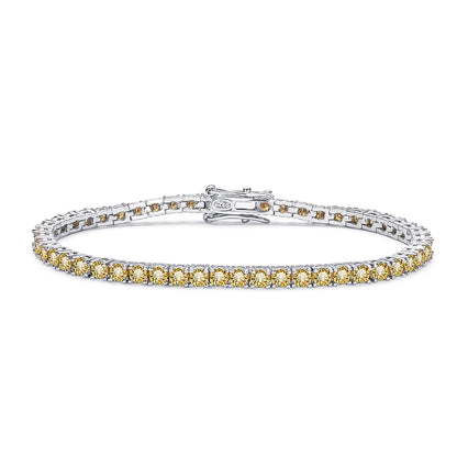 Yellow Moissanite Tennis Bracelet – GRA Certified, 18K White Gold Plated
