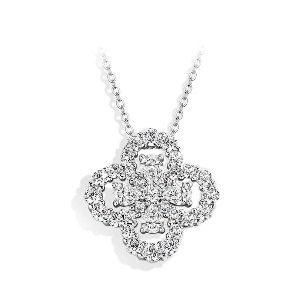 Clover Moissanite White Gold Necklace