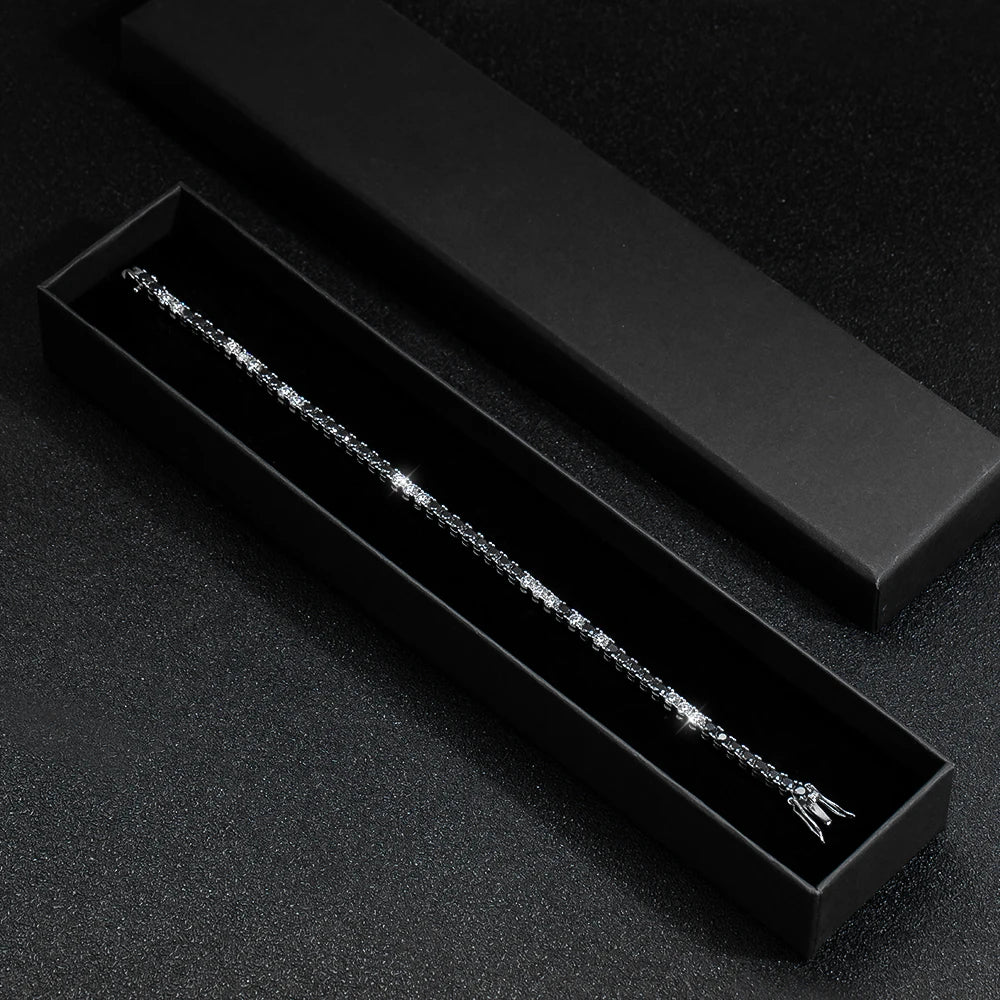 Black and White Moissanite Tennis Bracelet – 18K Gold Plated, GRA Certified