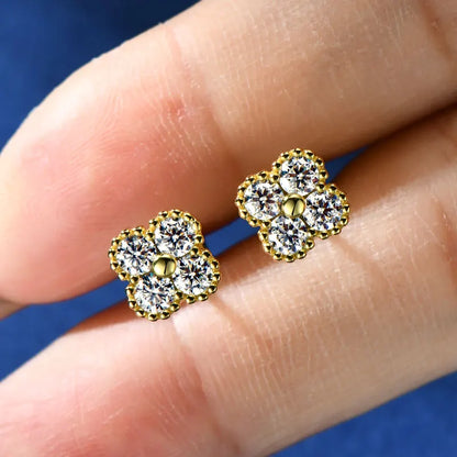 18k Gold Plated Clover Flower Moissanite Necklace, Earrings & Bracelet Set