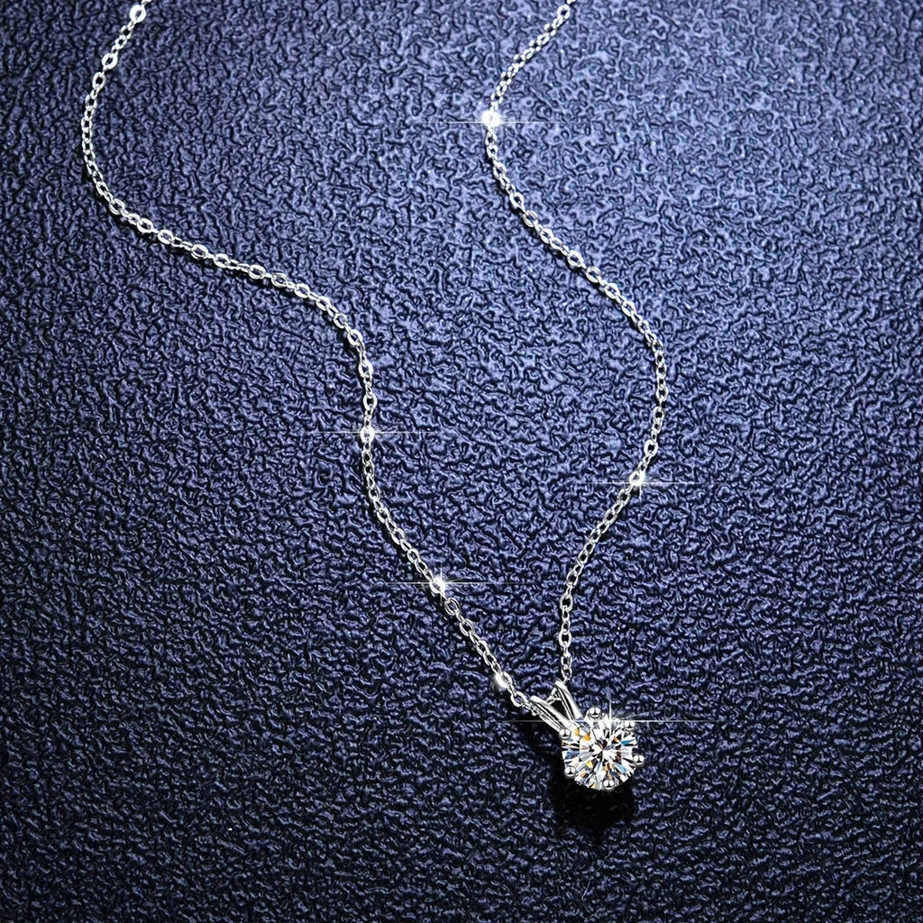 Real 14k Gold Pendant Round Cut Moissanite Necklaces