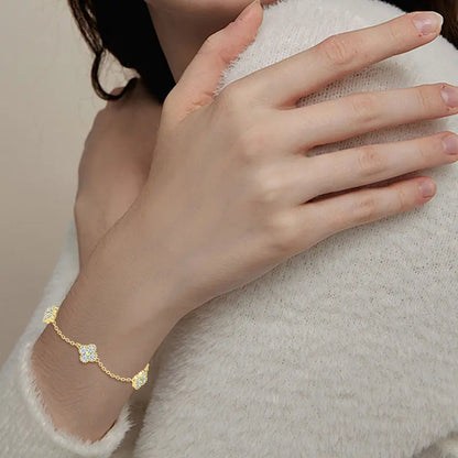 18k Gold Plated Clover Flower Moissanite Necklace, Earrings & Bracelet Set