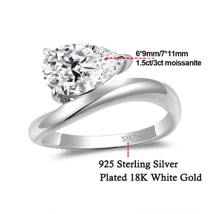 18K Gold Plated 1.5/3CT East-West Pear Cut Moissanite Ring Pinky Ring