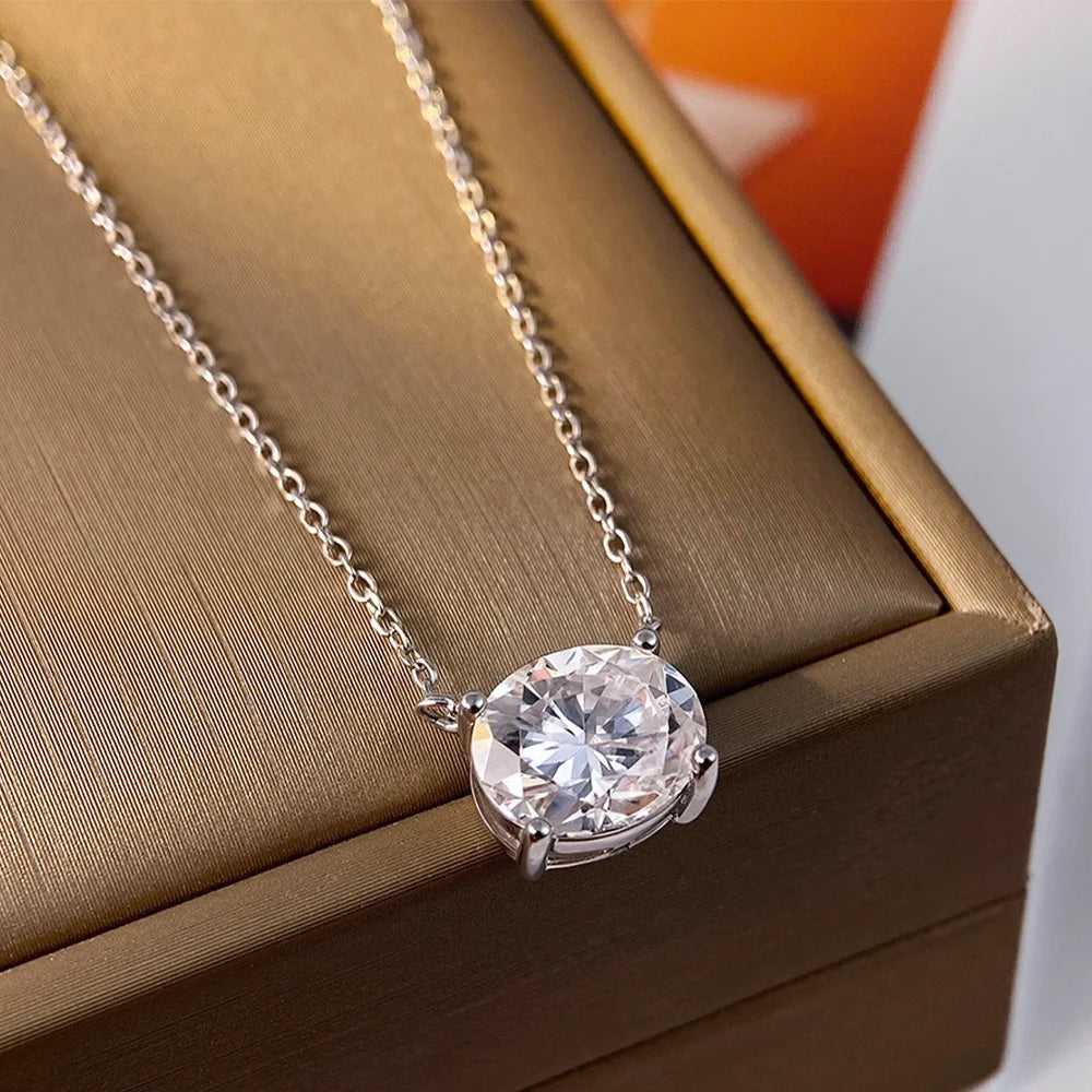 Oval Cut Solitaire Moissanite 18K Gold Plated Necklace – Christmas Gift for Her