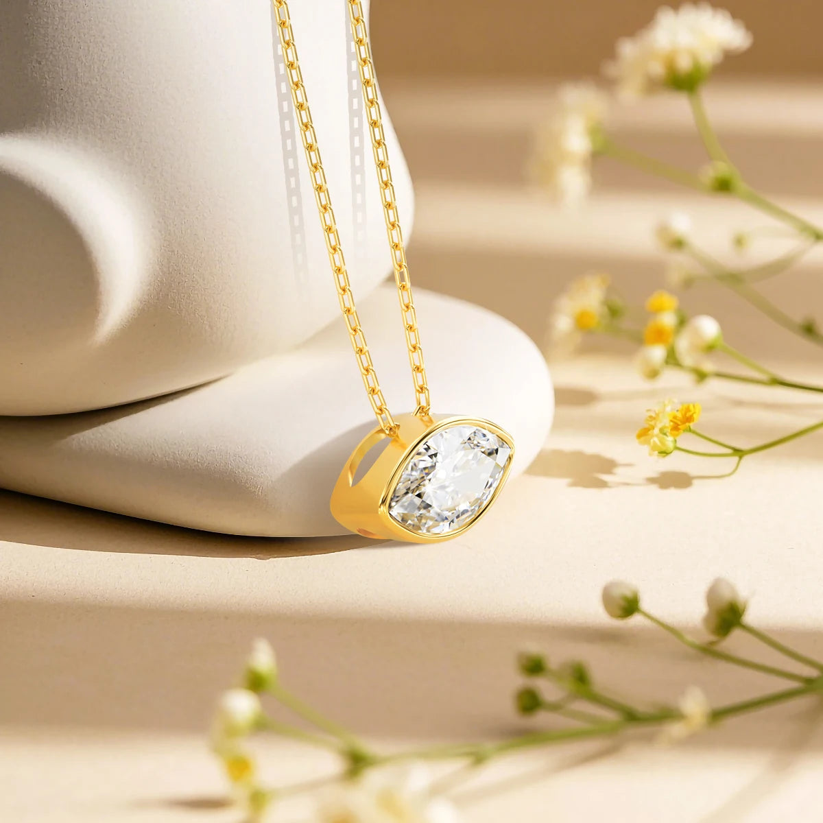 100% 14K Gold Marquise Cut Moissanite Pendant Necklace
