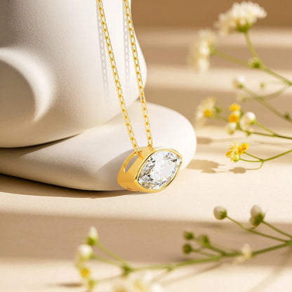 100% 14K Gold Marquise Cut Moissanite Pendant Necklace
