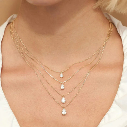 14K Gold Pendant 2CT Pear Cut Moissanite Necklace