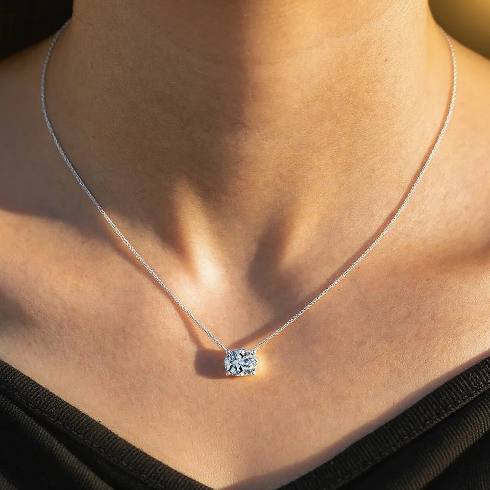 Oval Cut Solitaire Moissanite 18K Gold Plated Necklace – Christmas Gift for Her