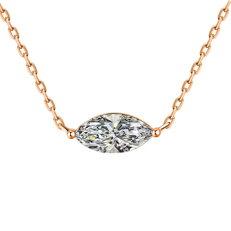 Marquise Cut Solitaire Moissanite 18k Gold Plated Necklace - Christmas gift for Her