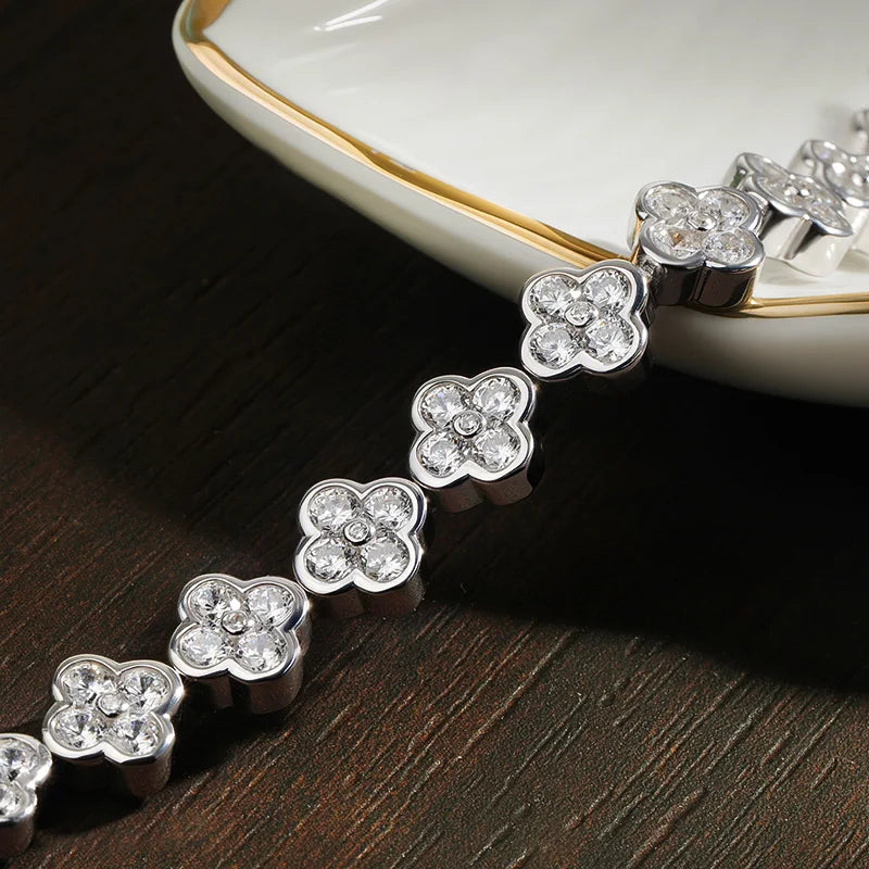 Four Leaf Clover Moissanite Tennis Bracelet - Christmas Gift