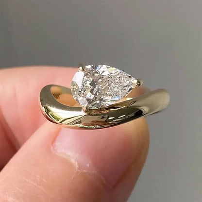 18K Gold Plated 1.5/3CT East-West Pear Cut Moissanite Ring Pinky Ring