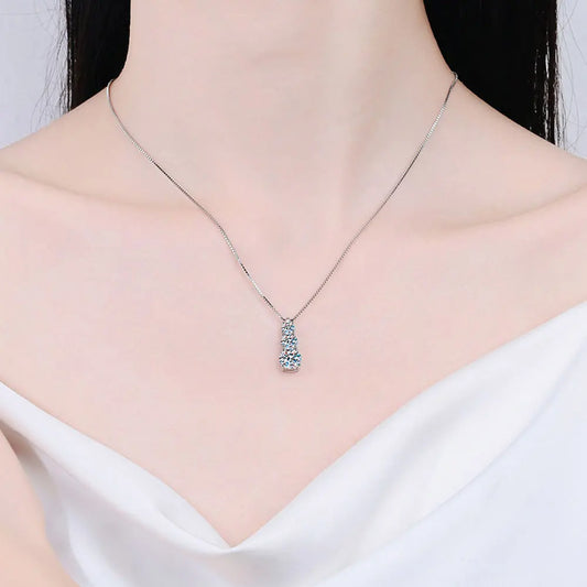 1.8 Carat Moissanite 3 Stones 18k Plated Gold Necklace
