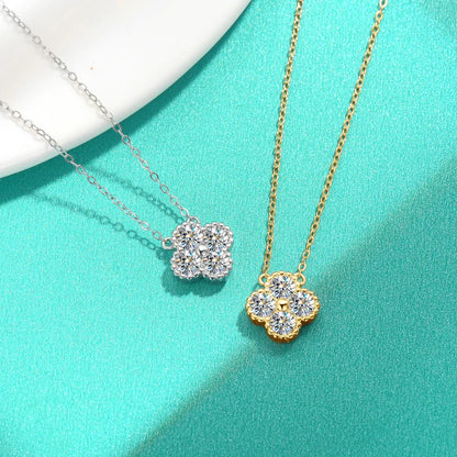 18k Gold Plated Clover Flower Moissanite Necklace, Earrings & Bracelet Set