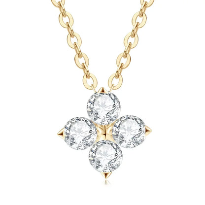 Moissanite Four-leaf Flower Necklace with a Matching Earrings