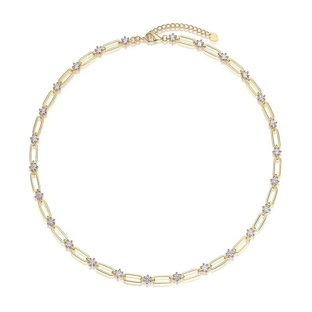 Moissanite Chain Choker Necklace 18K Gold Plated - Christmas Gift for Women