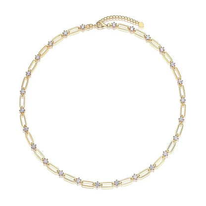 Moissanite Chain Choker Necklace 18K Gold Plated - Christmas Gift for Women