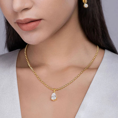 5CT Pear Cut Moissanite Bead Chain Necklace