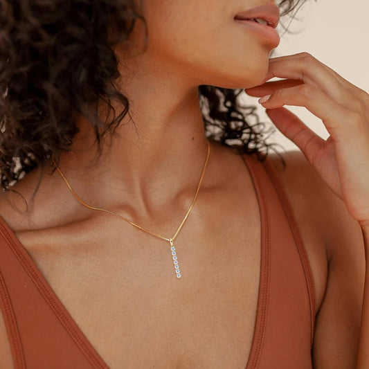 Moissanite 7-stone Bar Necklace - Gift for Her