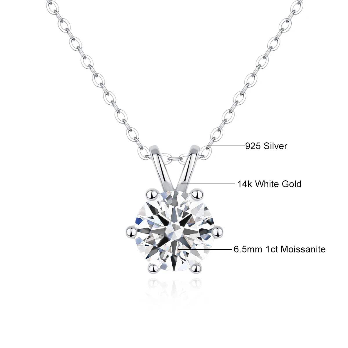Real 14k Gold Pendant Round Cut Moissanite Necklaces