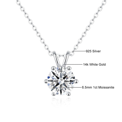 Real 14k Gold Pendant Round Cut Moissanite Necklaces