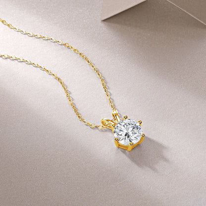 Real 14k Gold Pendant Round Cut Moissanite Necklaces