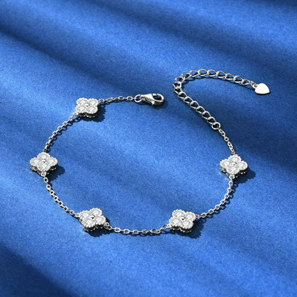 18k Gold Plated Clover Flower Moissanite Necklace, Earrings & Bracelet Set