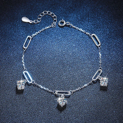 1.5CT Moissanite 3-Charms Bracelet – Elegant Gift for Her