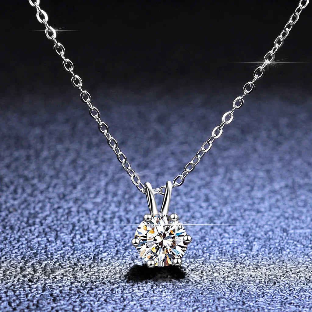 Real 14k Gold Pendant Round Cut Moissanite Necklaces