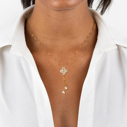 Four Leaf Clover Moissanite Tassel Necklace - Gift for Her