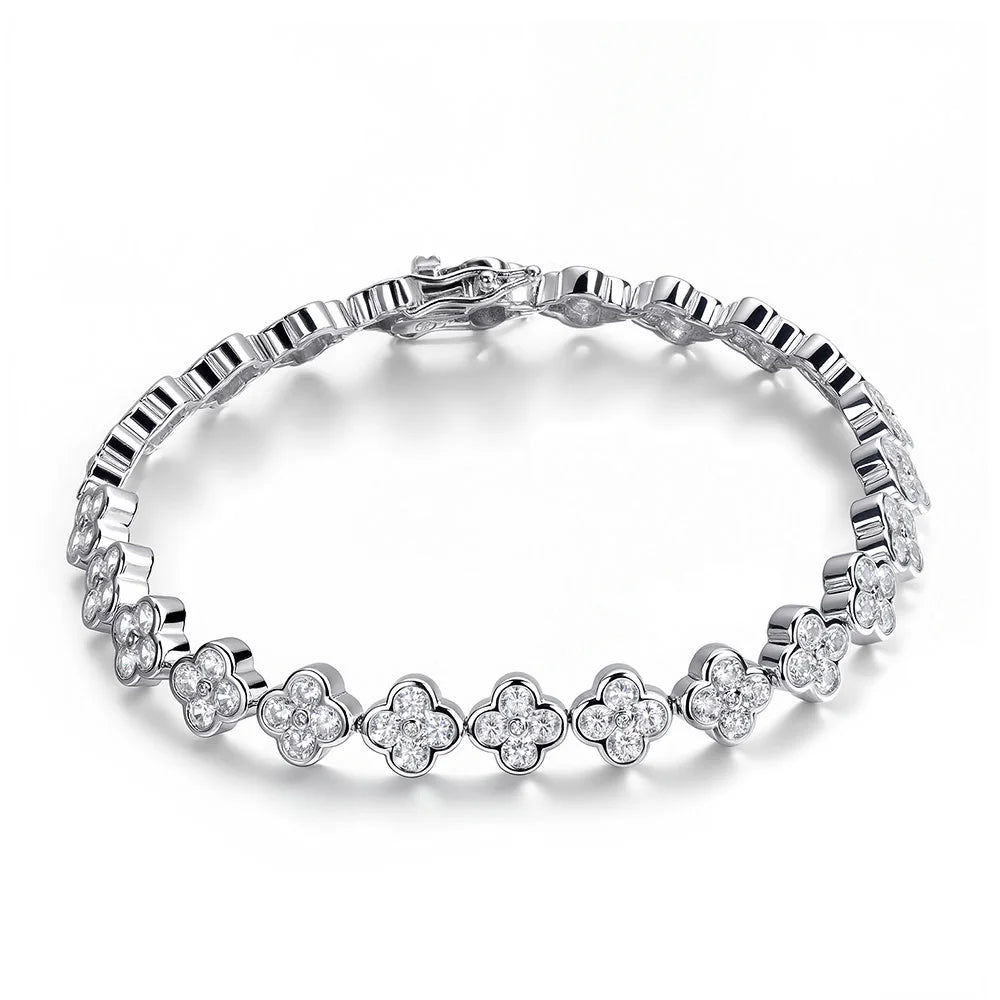 Four Leaf Clover Moissanite Tennis Bracelet - Christmas Gift