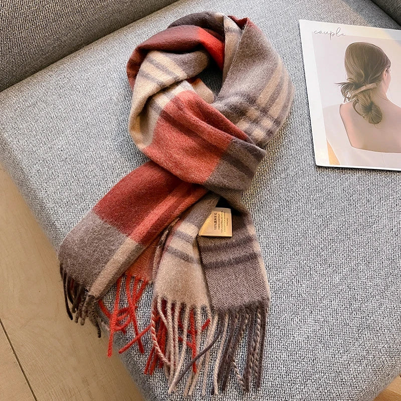 100% Wool Plaid Scarf - Christmas Gift for Men and Women
