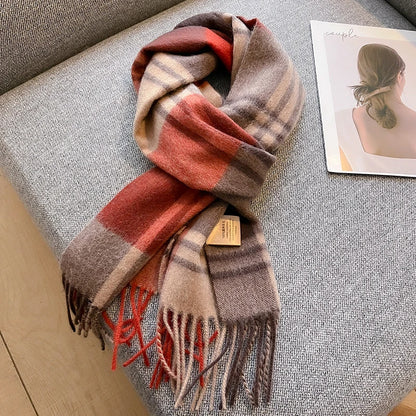 100% Wool Plaid Scarf - Christmas Gift for Men and Women