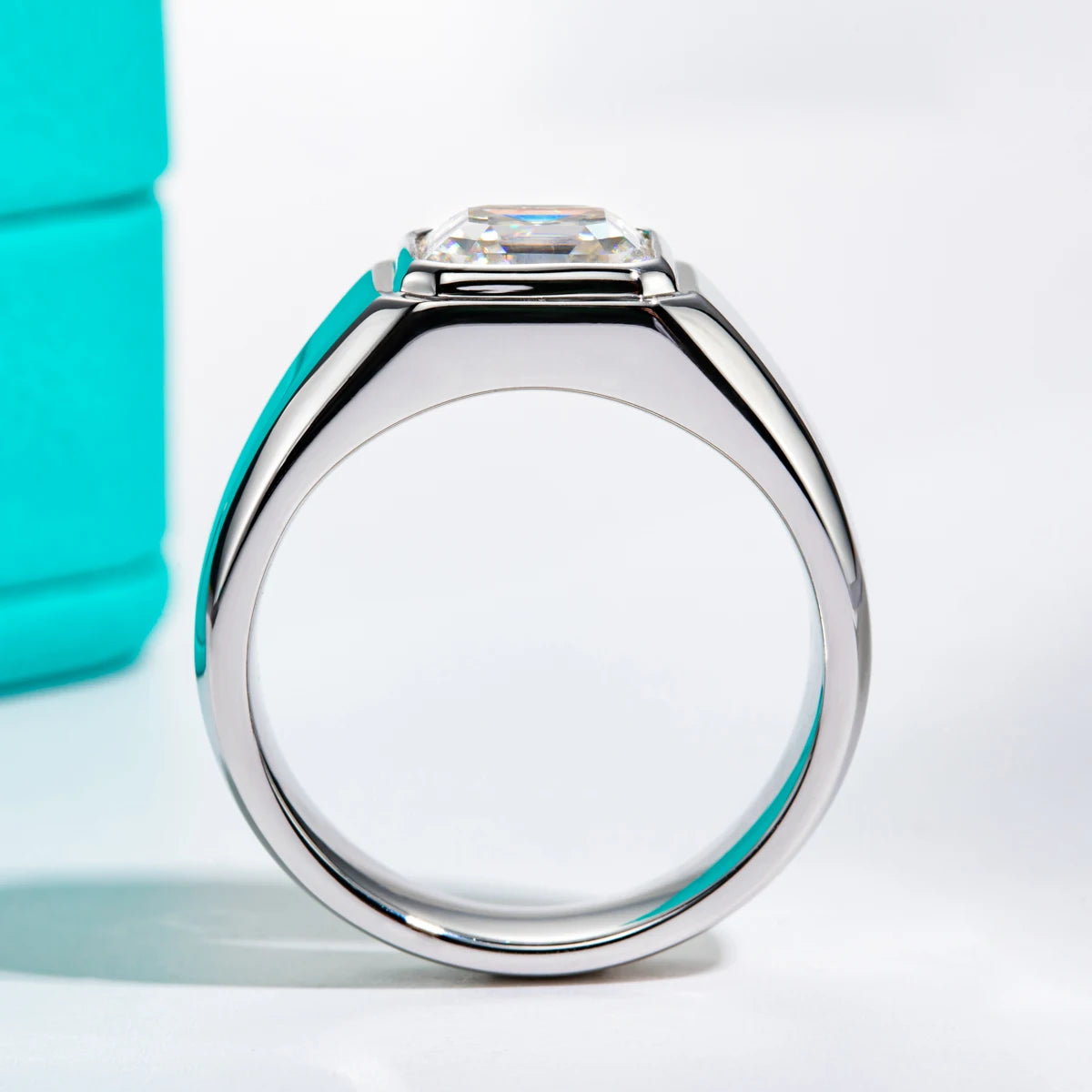3CT Asscher Cut Moissanite Men’s Ring – Pinky or Engagement Ring
