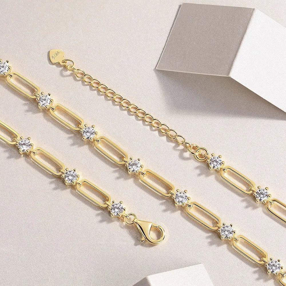 Moissanite Chain Choker Necklace 18K Gold Plated - Christmas Gift for Women