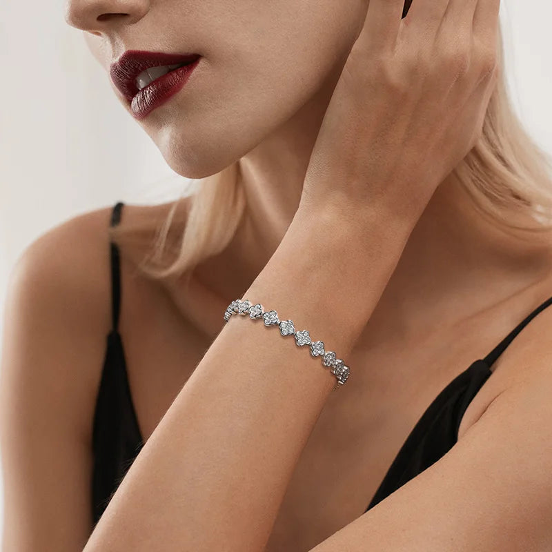 Four Leaf Clover Moissanite Tennis Bracelet - Christmas Gift