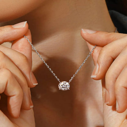 Oval Cut Solitaire Moissanite 18K Gold Plated Necklace – Christmas Gift for Her