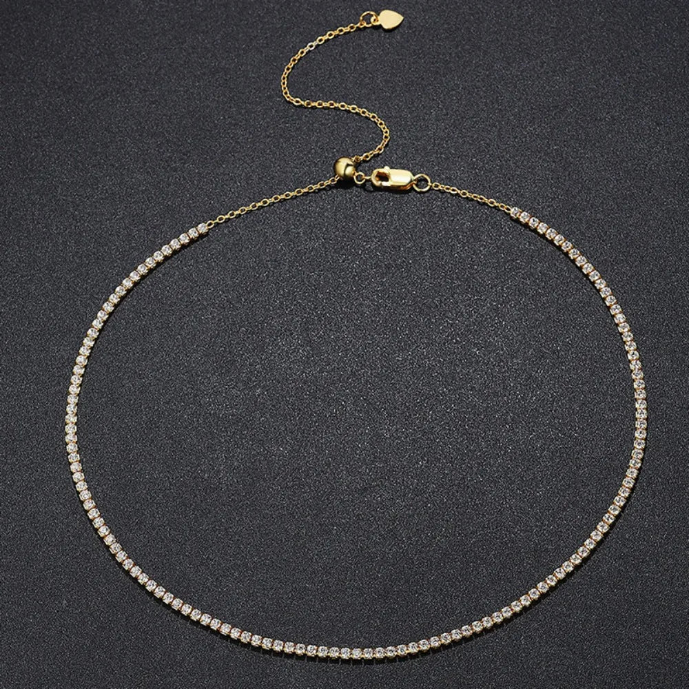 Moissanite Tennis Choker 18K Gold Pleated Necklace