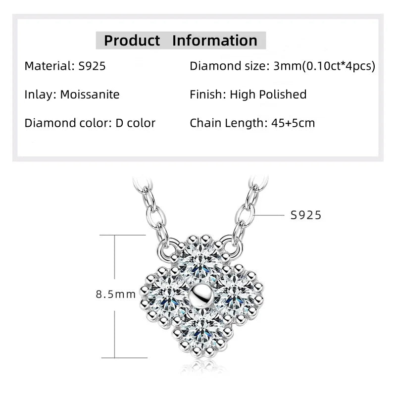 18k Gold Plated Clover Flower Moissanite Necklace, Earrings & Bracelet Set
