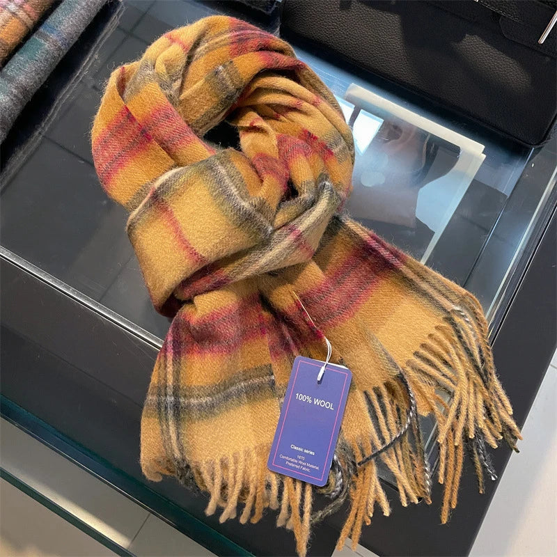 100% Wool Plaid Scarf - Christmas Gift for Men and Women